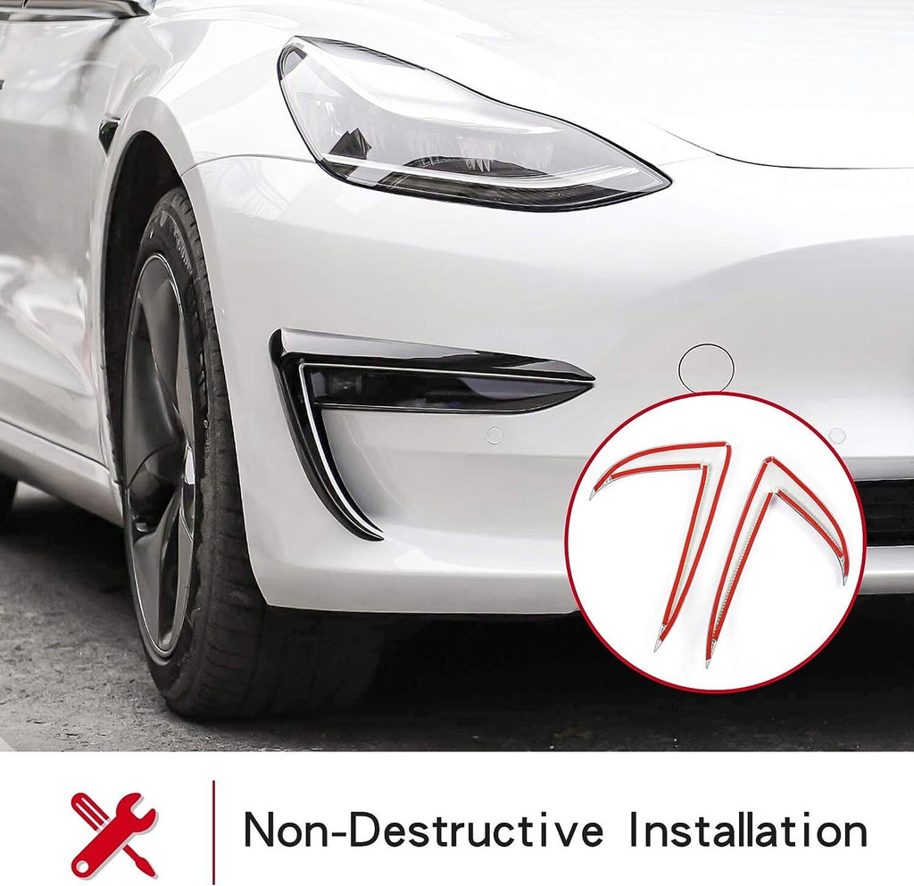 Tesla Model 3 Front Fog Light Trim Cover Fog Lamp Frame Blade Eyebrow Spoiler