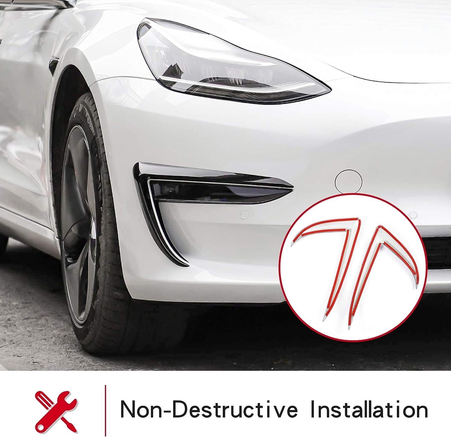 Tesla Model 3 Front Fog Light Trim Cover Fog Lamp Frame Blade Eyebrow Spoiler