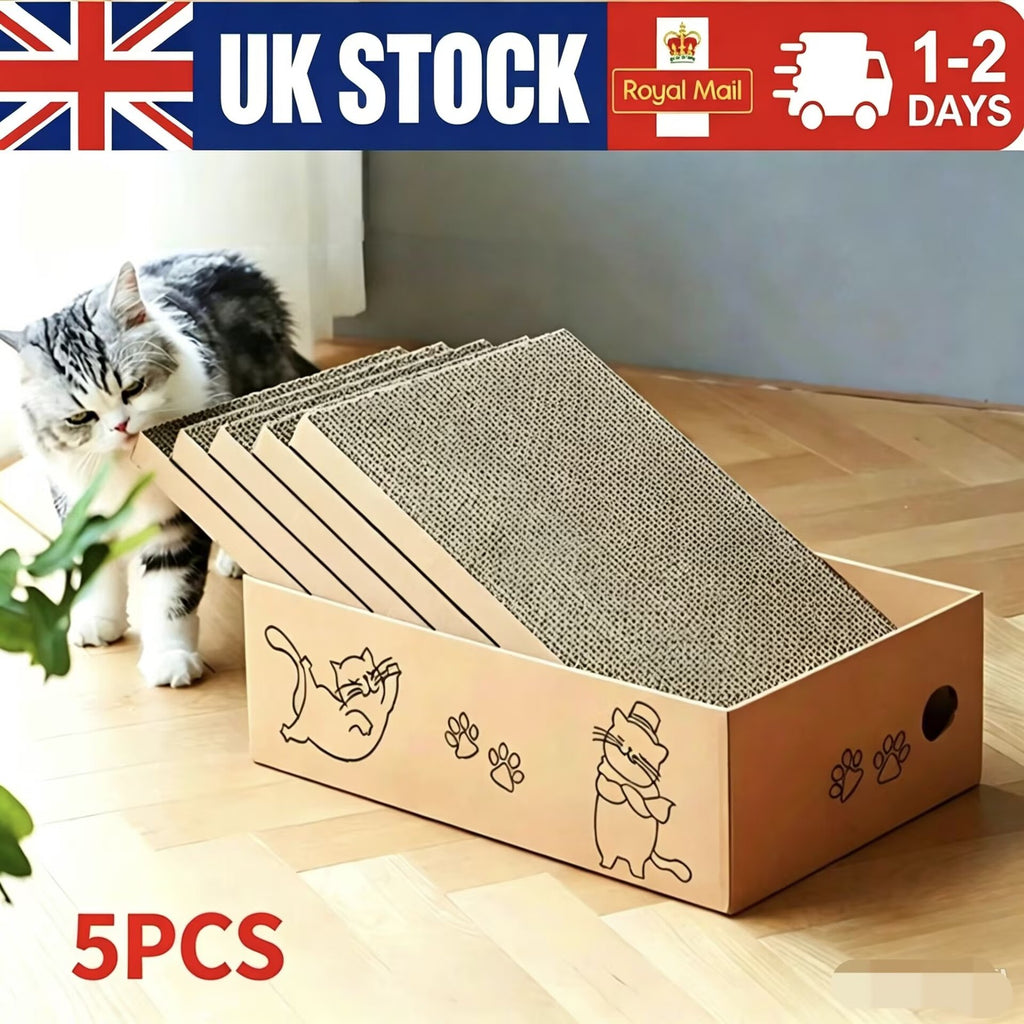 5X Cat Box Scratcher Scratching Board Heavy Duty Corrugated Cardboard Kitten UK
