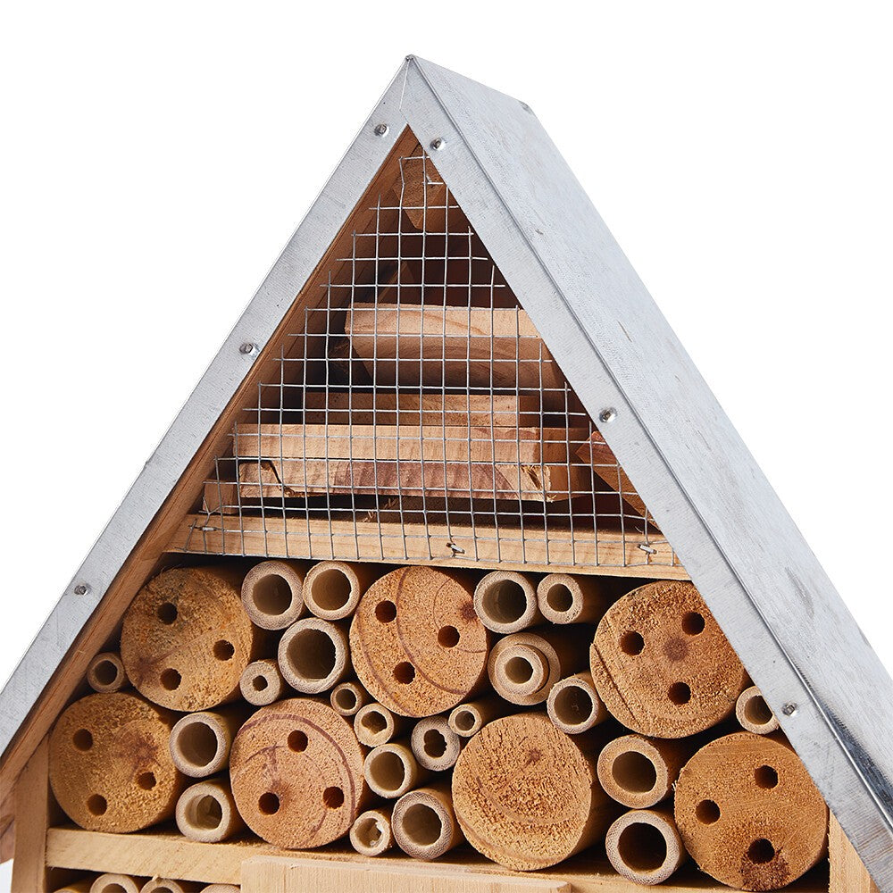 Wooden Insect Hotel Metal Roof Nesting Home Bee Keeping Bug Garden Ladybird Box