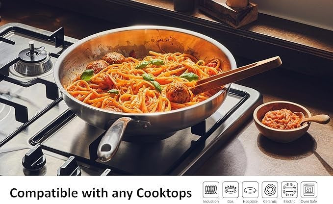 28cm Stainless Steel Frying Pan Induction Compatible Skillet Heavy Duty