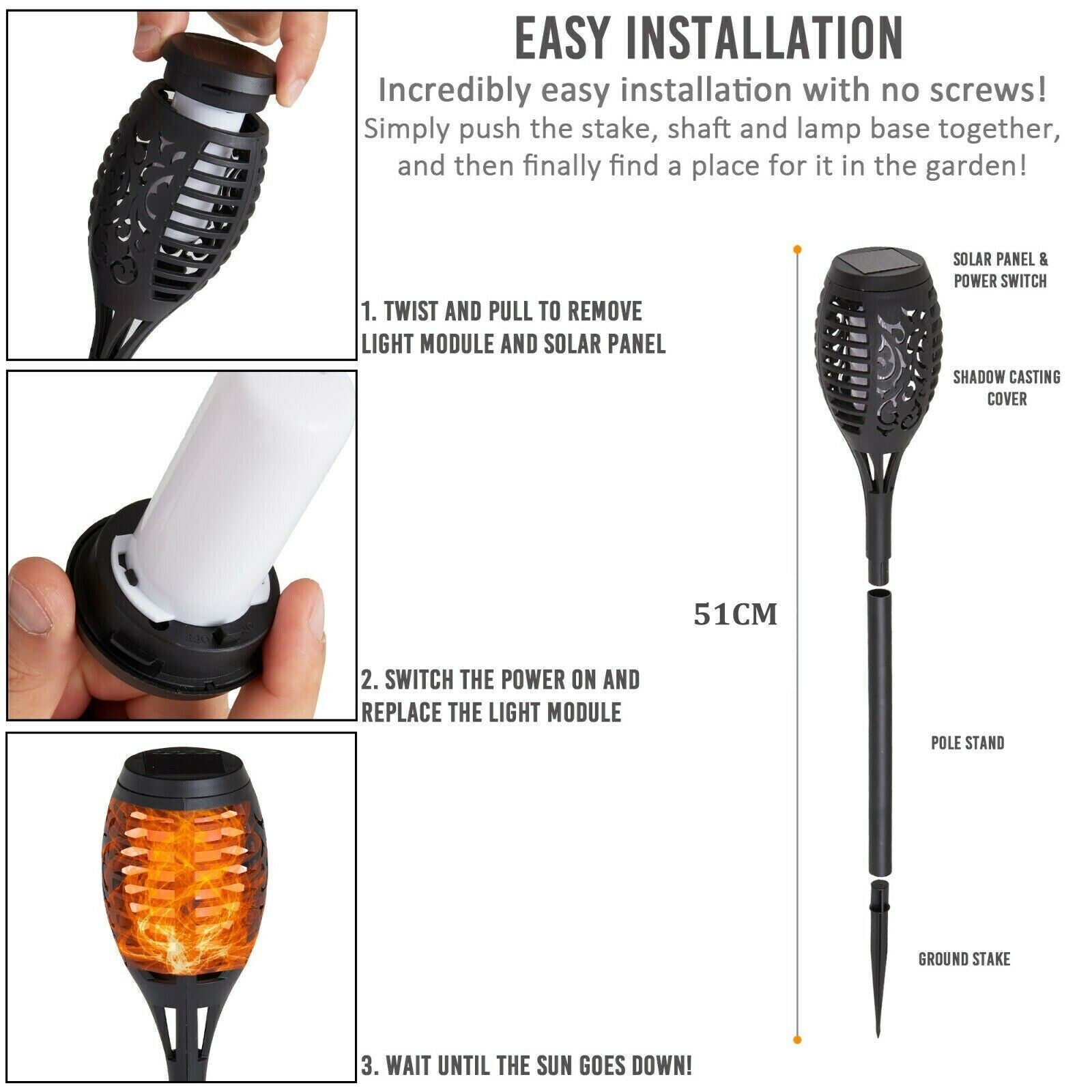 4/8 Pcs Solar Flickering Flame Torch Lights Outdoor Garden Pathway Stake Lamp