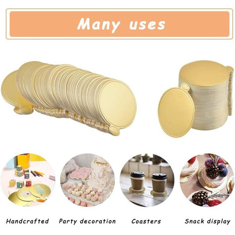 100Pcs 3 Inch Mini Round Golden Cake Boards Mousse Cupcake Base Dessert Board