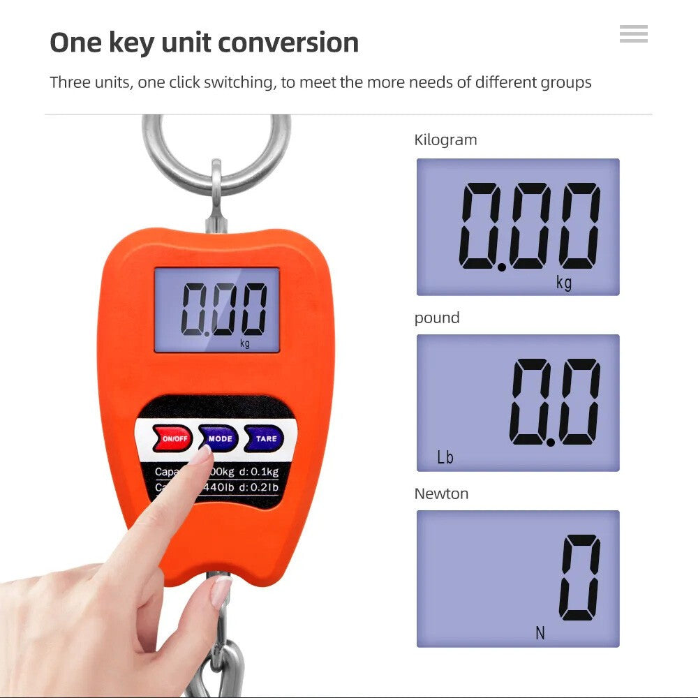 200kg Digital Hanging Scale – Mini Portable Electronic Hook Crane Scale w/ LCD