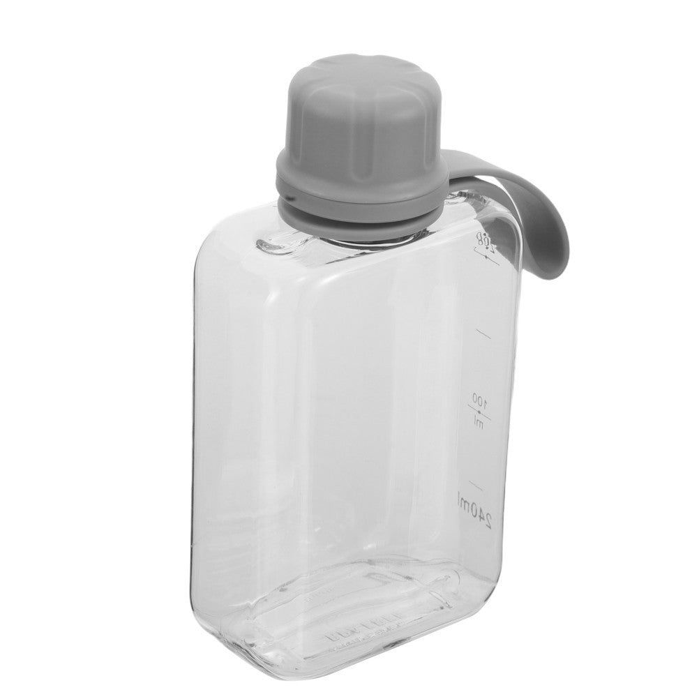 Portable Flat Water Bottle, 240ml 8oz Plastic Sports Water Flask, Transparent