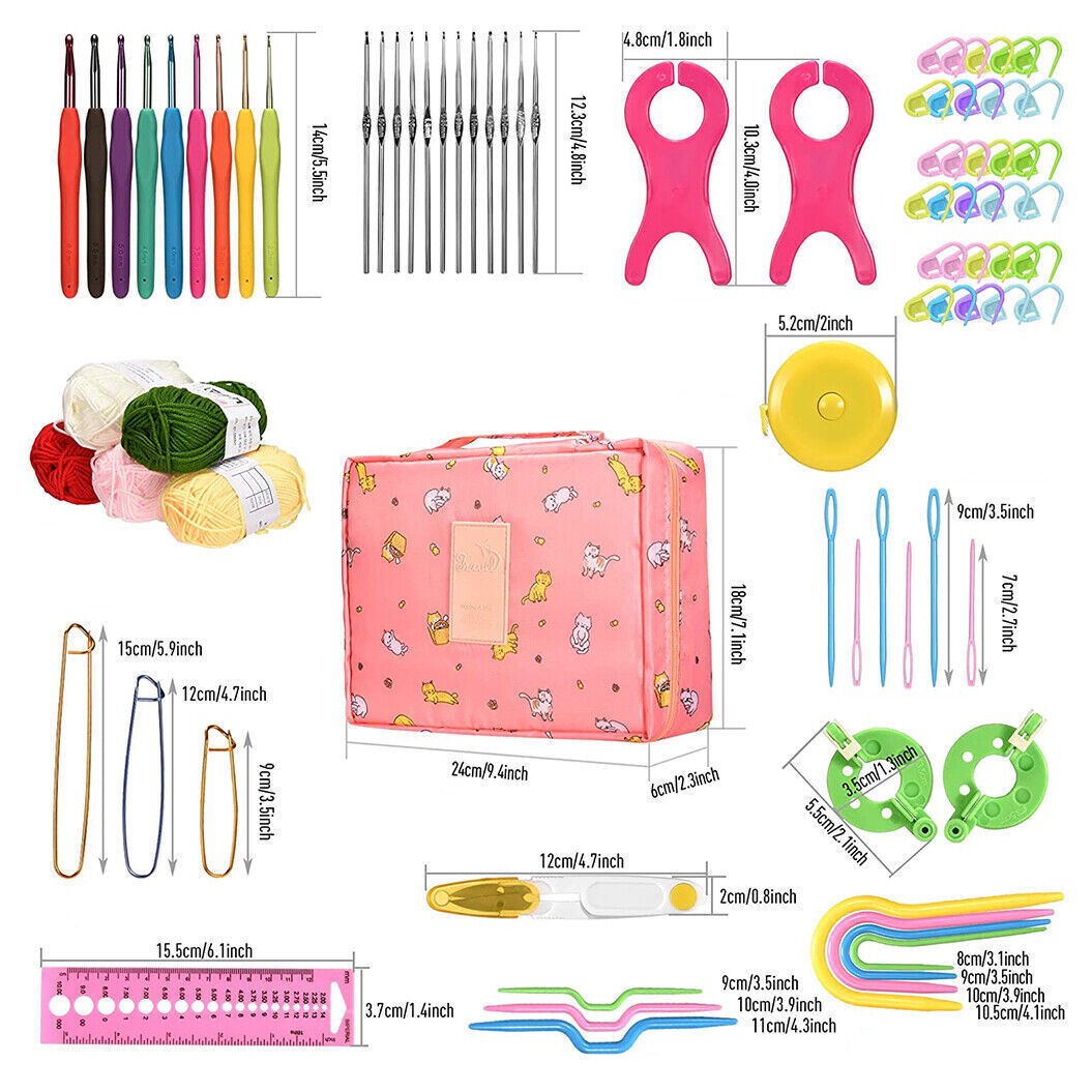 109PCS Crochet Hook Set 5 Rolls Yarn Knitting Needles Kit for Starters beginners