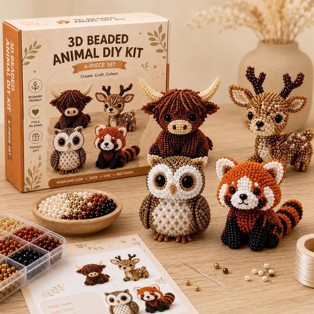 3D Beaded Animal DIY Kit, Cute Animals Bead Embroidery Kit Handmade DIY Animal