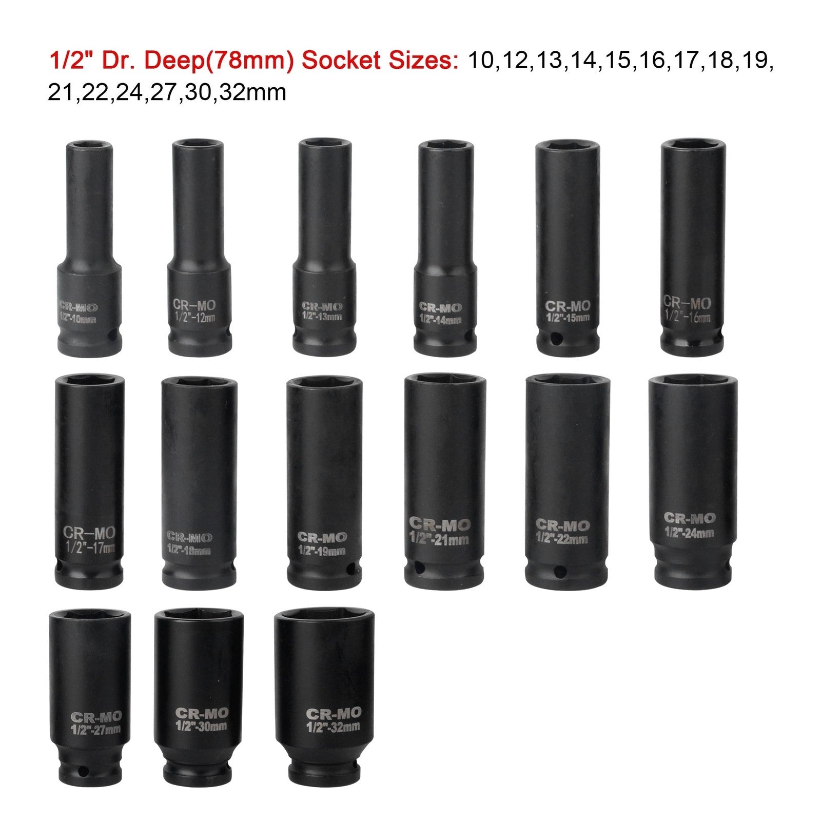 8-32mm 1/2" Sq Metric Drive Deep Impact Socket Tool Set Garage UK