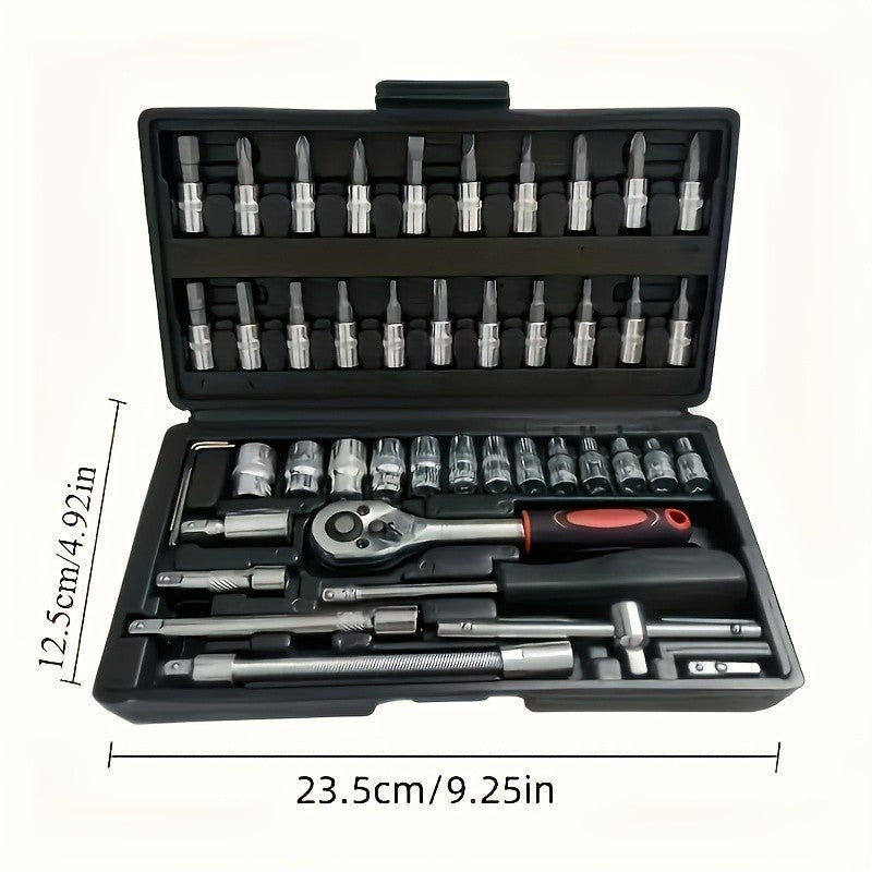 46pcs Ratchet Wrench Set 1/4 Ratchet Torque Wrench Combo Kit with Sockets Bit