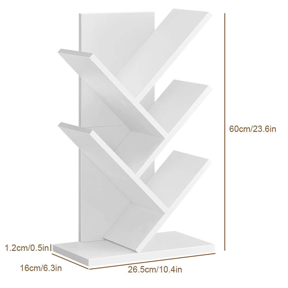 5-Tier Tree Bookshelf Bookcase Desk Book Rack Shelf Display Free Standing Wooden