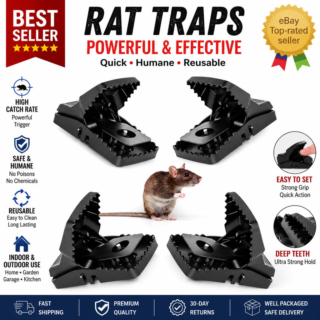 Long 4Pack Rat Traps That Kill Instantly Rodent Snap Trap Catcher Rat Killer