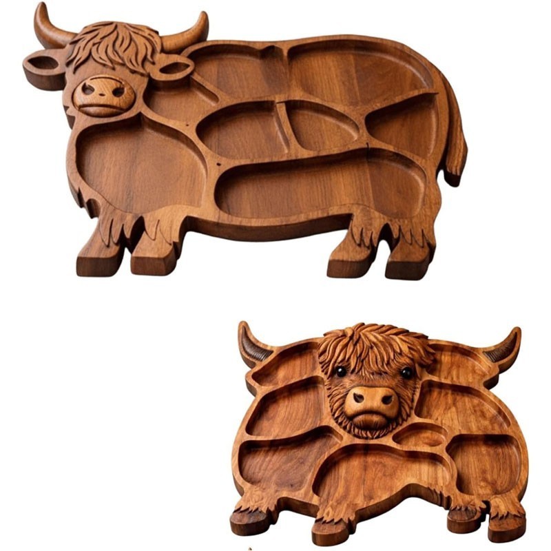 Highland Cow Wooden Charcuterie Board Rustic Farmhouse Serving Tray Snacks Tray