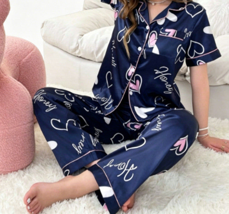 Womens Ladies Satin Nightwear Pyjamas 2Pcs Set Silk PJS Short Sleeve Sleepwear