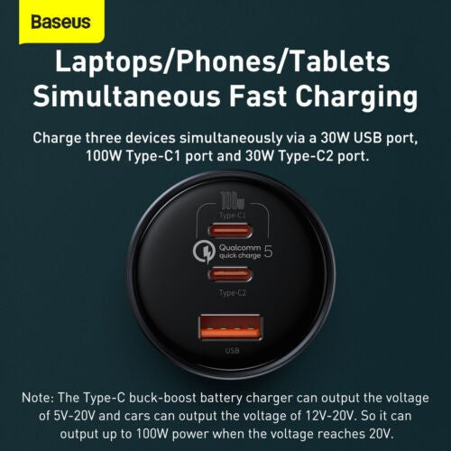 160W Car Charger Baseus USB Type C QC 5.0 Fast Charging For iPhone 14 Pro Laptop