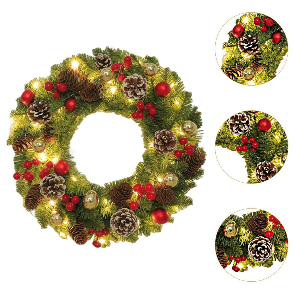 Christmas Wreath with Lights Xmas Wreath Garland with Pinecones Hanging Winter