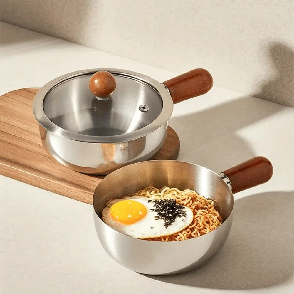 Heat Resistant Wooden Handle Stainless Steel Pot for Boiling Eggs and Milk