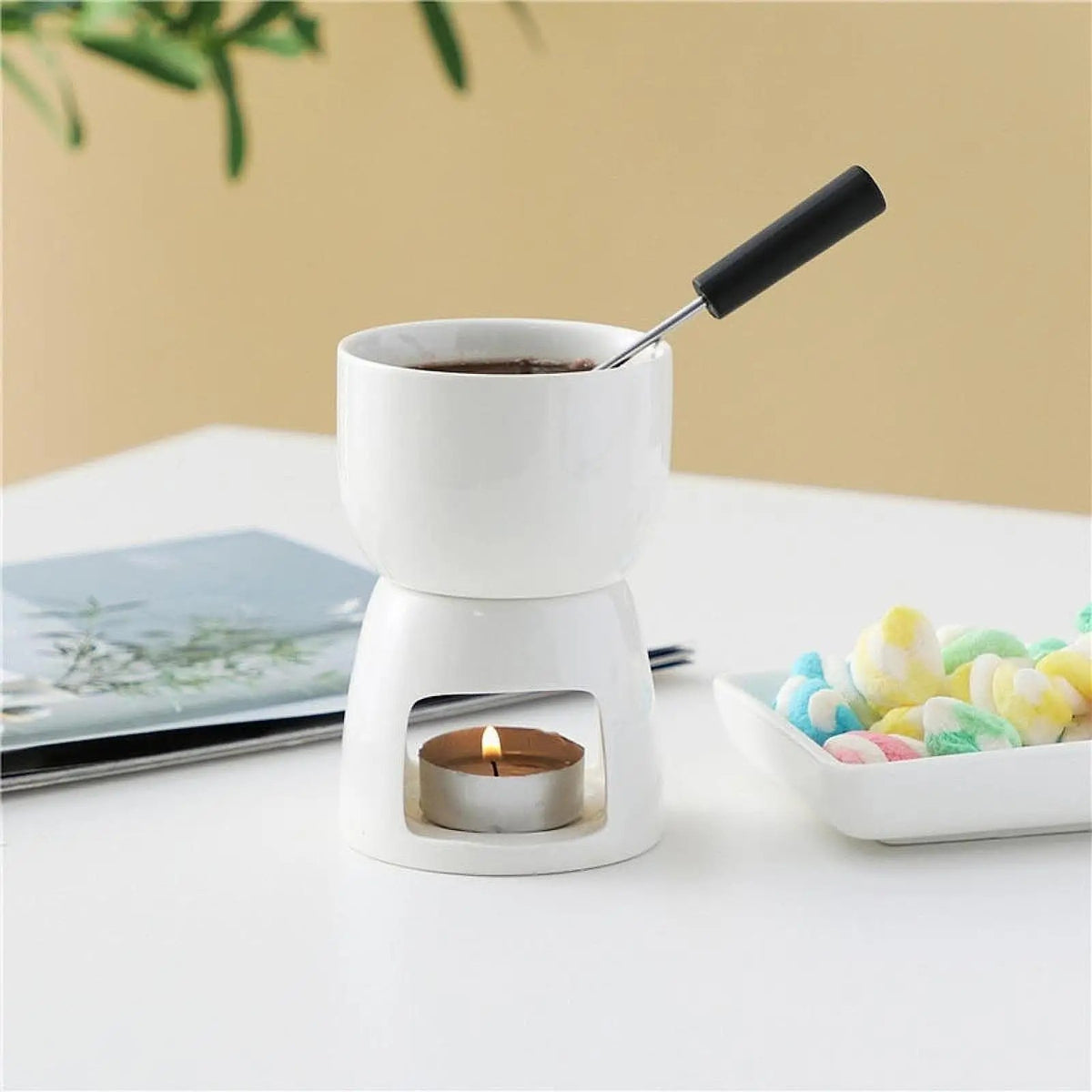 Chocolate Fondue Pot Tea Light Porcelain Melting Pot Ceramic Hot Pot Butter Warm