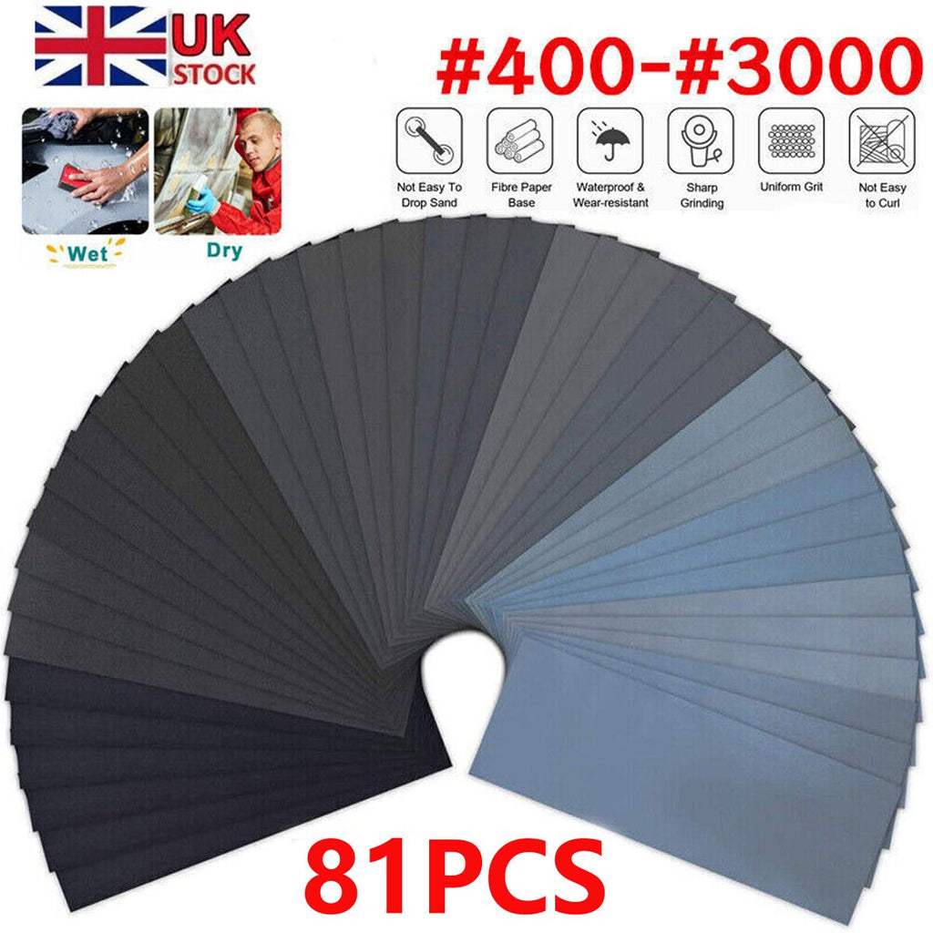 81Pcs Assorted Sanding Wet and Dry Waterproof Sandpaper Sander Paper Tool UK