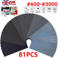 81Pcs Assorted Sanding Wet and Dry Waterproof Sandpaper Sander Paper Tool UK