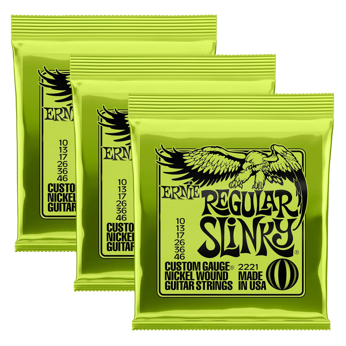 3Pack Ernie Ball Regular Slinky Nickel Wound Electric Guitar Strings 2221 KM1