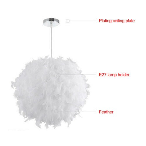 LED Ceiling Light Lampshade White Feather Pendant Shade Bedroom Nordic Style30cm