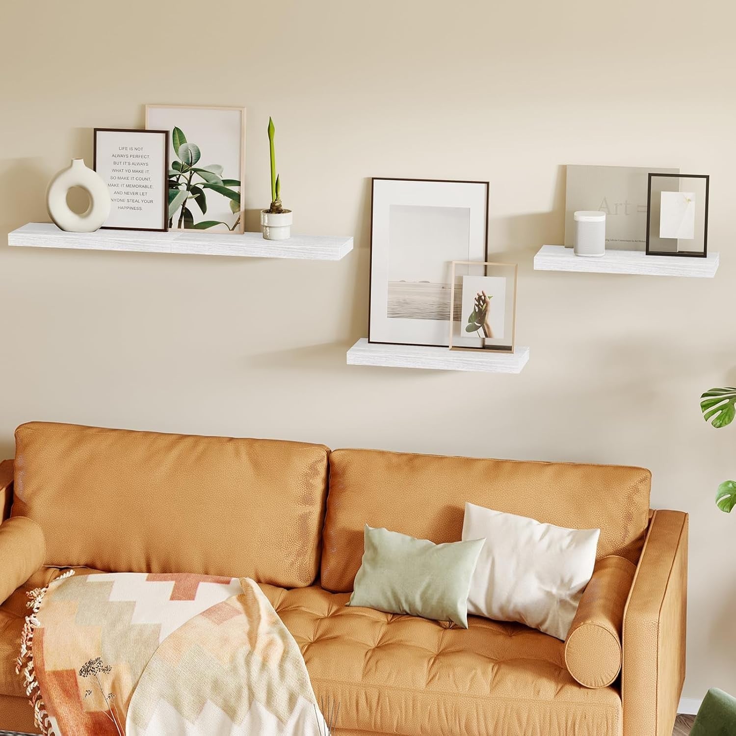 15.7in Wall Shelves Wood Floating Shelves Set of 4,Invisible Brackets Wall Decor