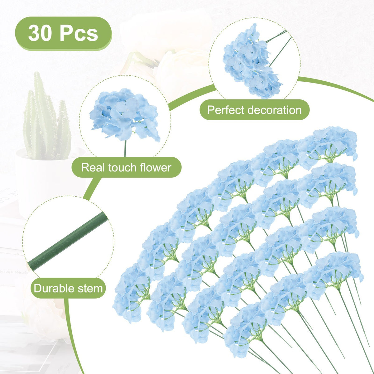 30Pcs Hydrangea Artificial Flowers, Fake Hydrangea Flowers
