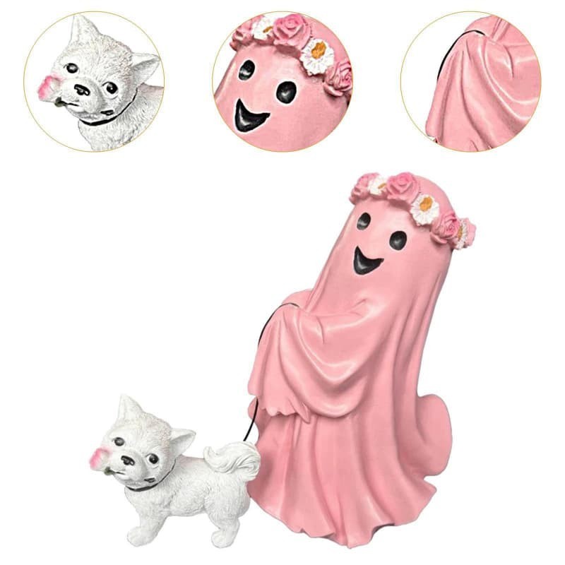 Ghost Walking Dog Statue Ornament Decorative Cute Ghost Figurine Halloween