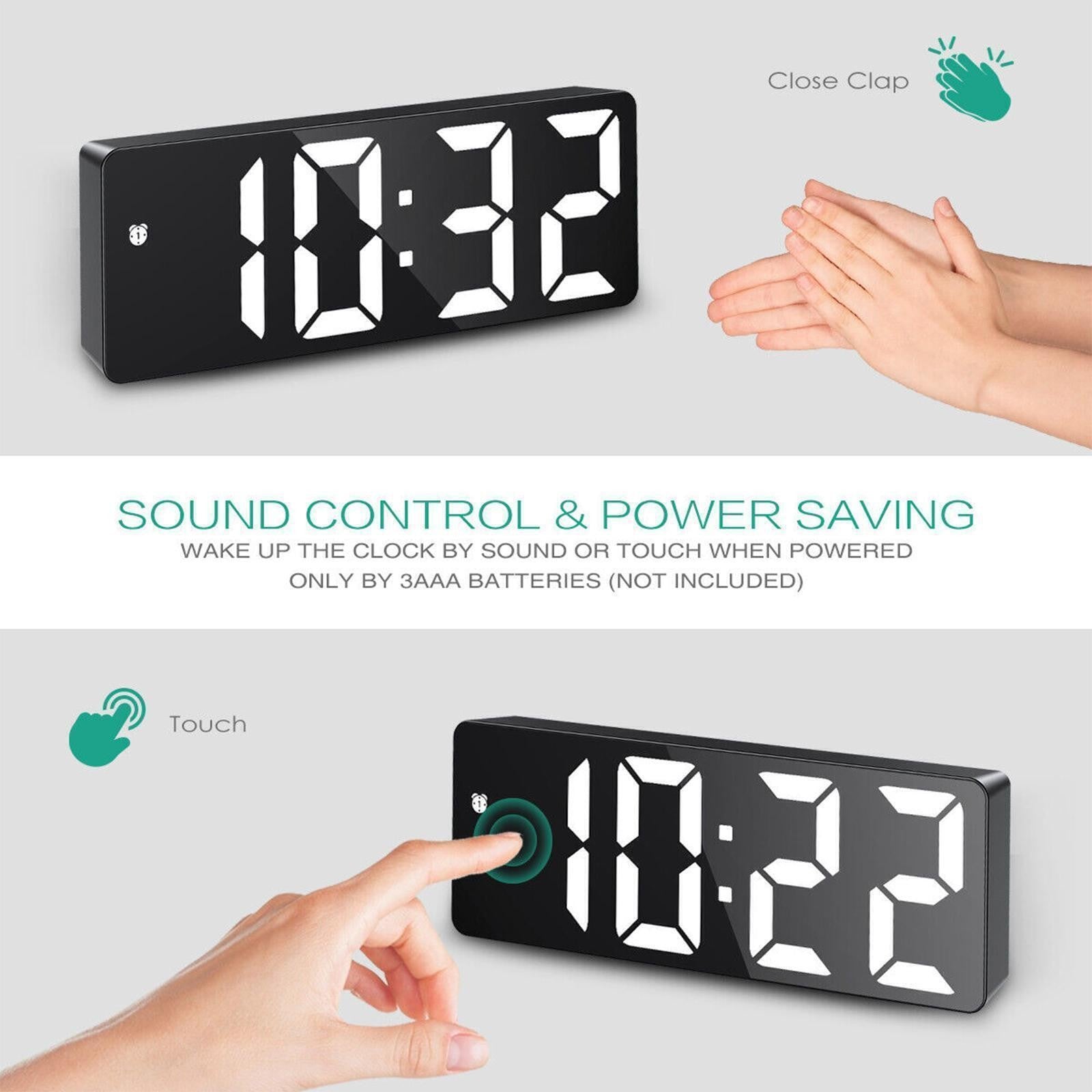 LED Digital Alarm Clock Bedside Snooze Time Temperature Night Mode Large Display