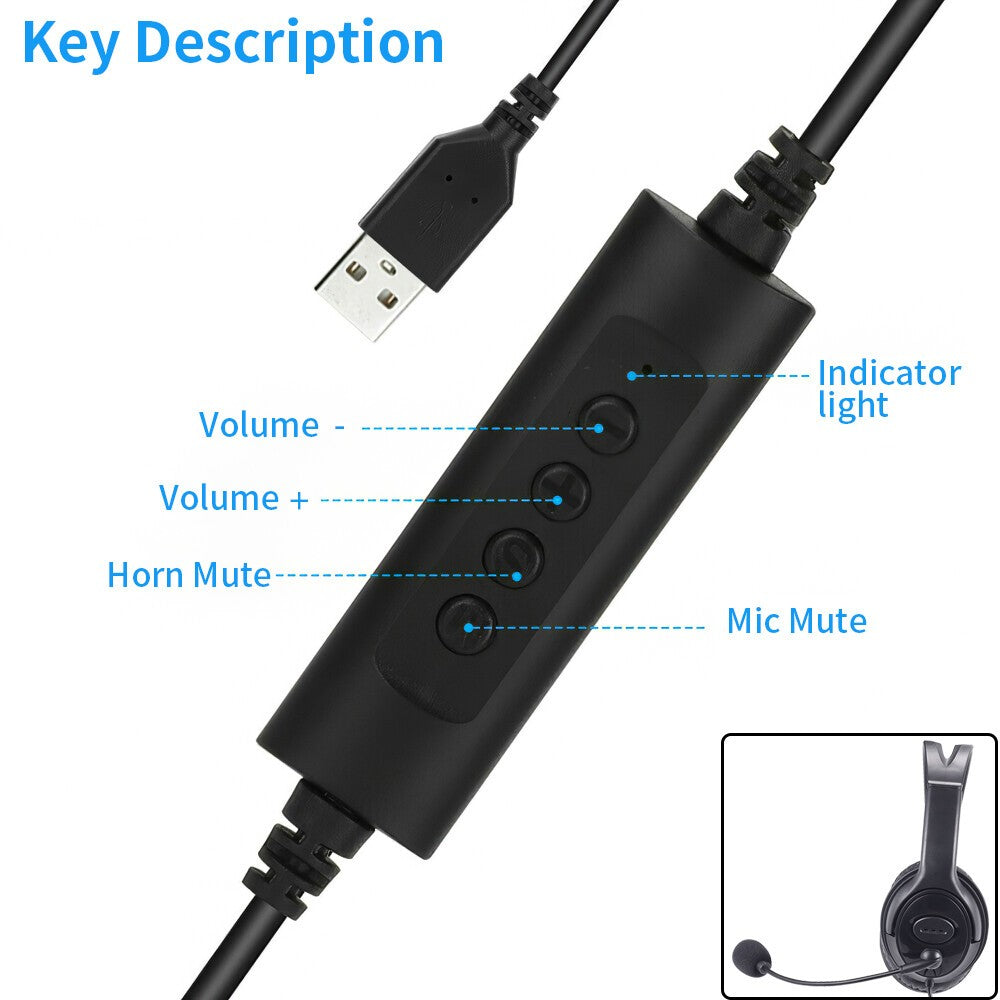 USB Headphones with Microphone Noise Cancelling Headset for PC Skype Laptop UK