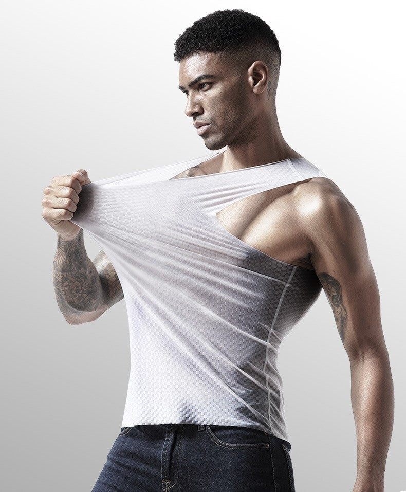 Men's ice silk Undershirts Sleeveless Underwear Race beam Vest Mesh Cool Tagless