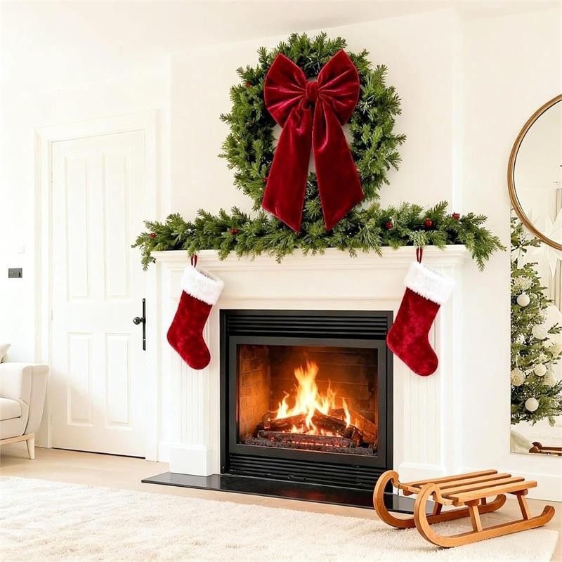 90cm Large Velvet Bowknot Christmas Tree Topper Retro Wine Red Bow Ornament