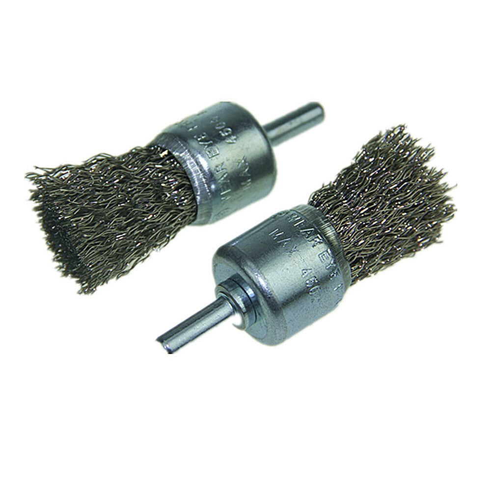 2pcs Crimped Steel Wire End Brush 25 mm wide on a 6 mm Shank FOR USE IN A DRILL