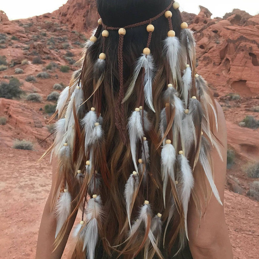 Boho Feather Headband Rainbow Indian Headbands Hippie Feather Headdress