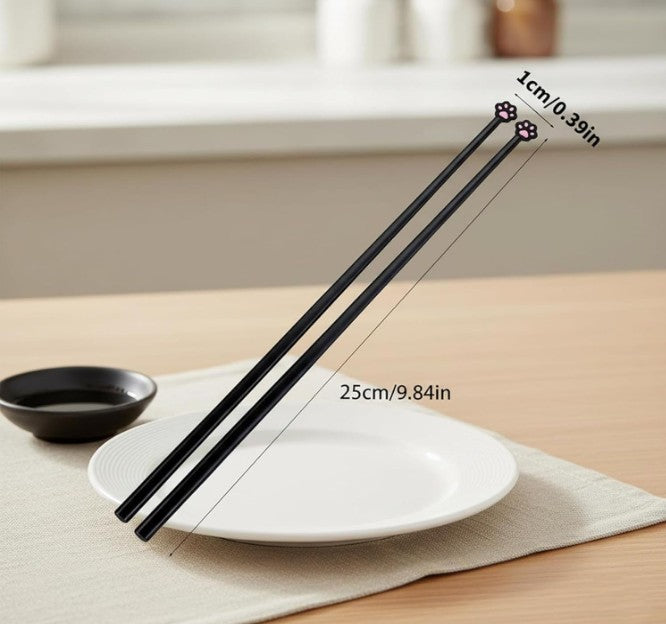 Black Cat Paw Print Chopsticks, Cute Lightweight Non Slip Reusable Tableware