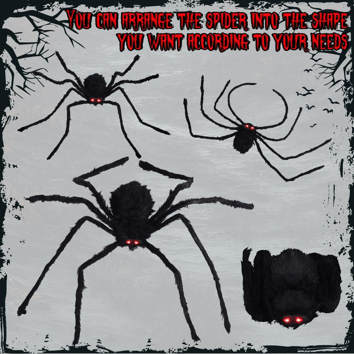 200CM Giant Eyes glowing Scary Spider Haunted House Prop Halloween Decoration