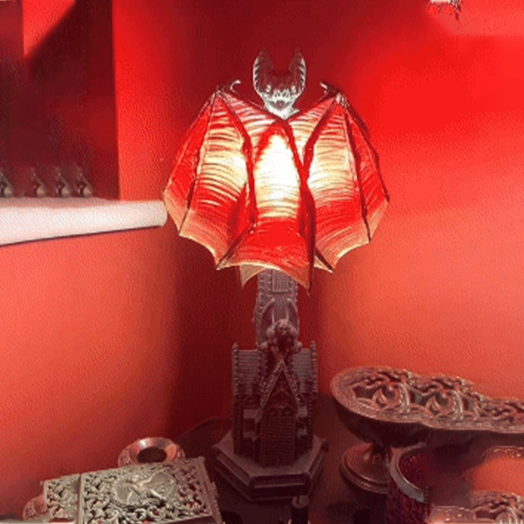 Gothic Bat Wing Halloween Night Light Lamp Red Glow Cathedral Decor