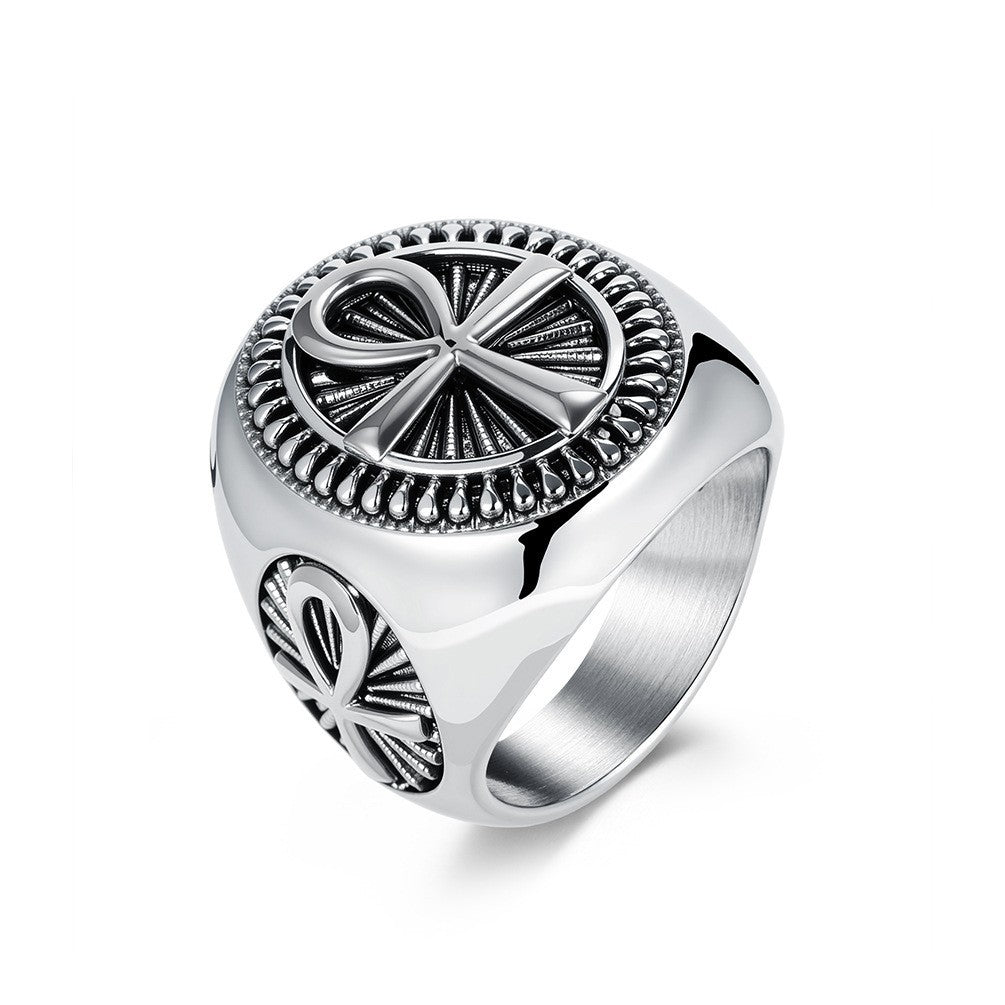 Ancient Egyptian Ankh Cross Amulet Ring Band For Men Stainless Steel #7-13
