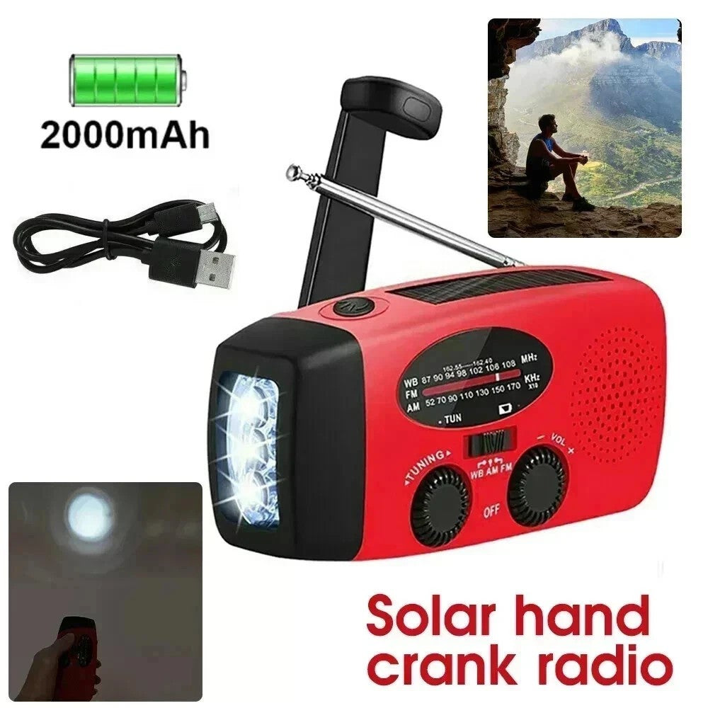 Wind Up Solar Radio Survival Hand Crank Dynamo AM / FM LED Flashlight for