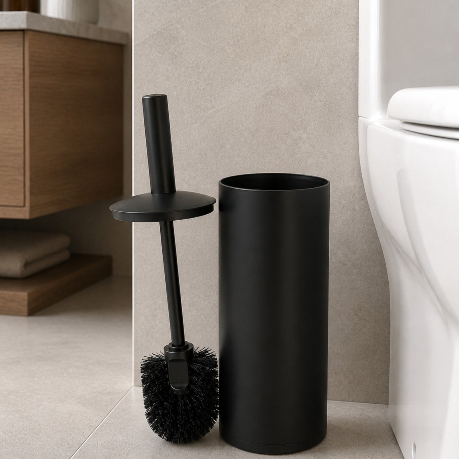 Matte Black Toilet Brush with Holder Bathroom Bowl Cleaning Set Modern Design