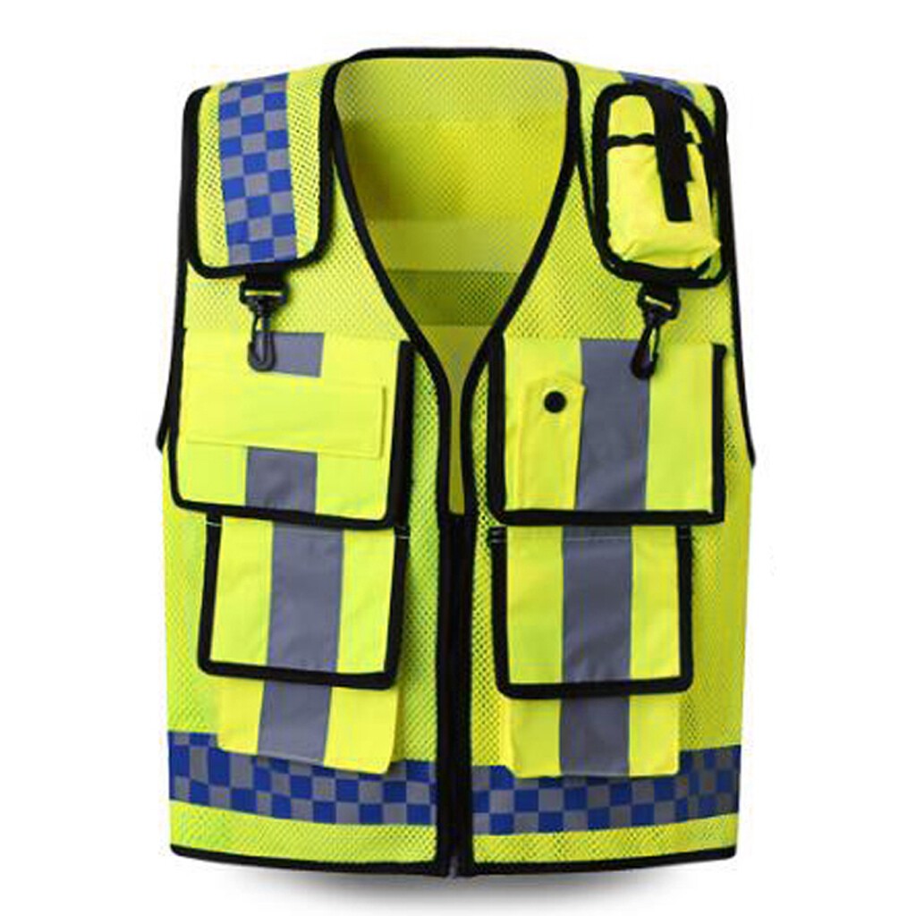 Hi Visibility Safety Work Vest Unisex - With Zipper and Multi Pocket - Hi Vis