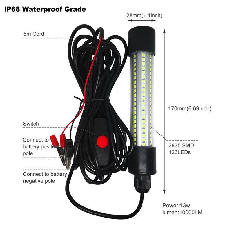 12V 126LED 5M Underwater Submersible Fishing Light Night Crappie Shad Squid Lamp