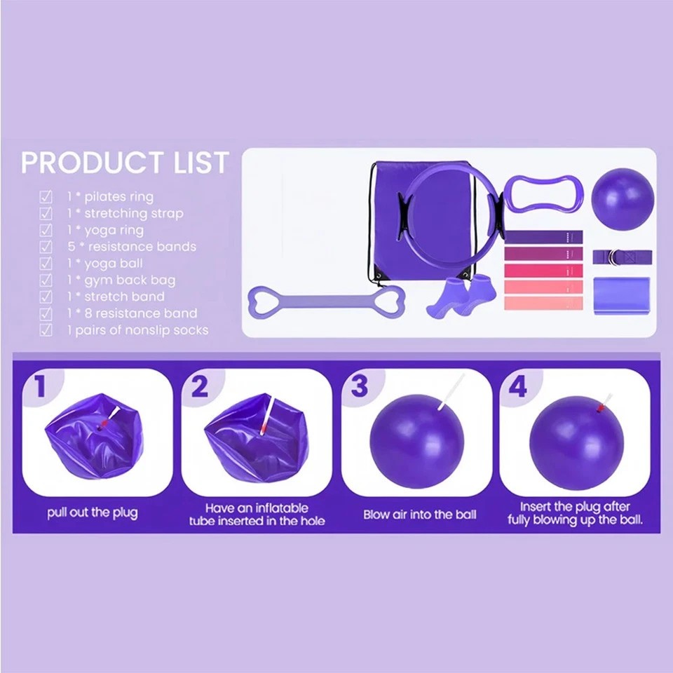 13Pcs Pilates Kit Pilates Essentials Set Multi-Function for Stretching Toning UK