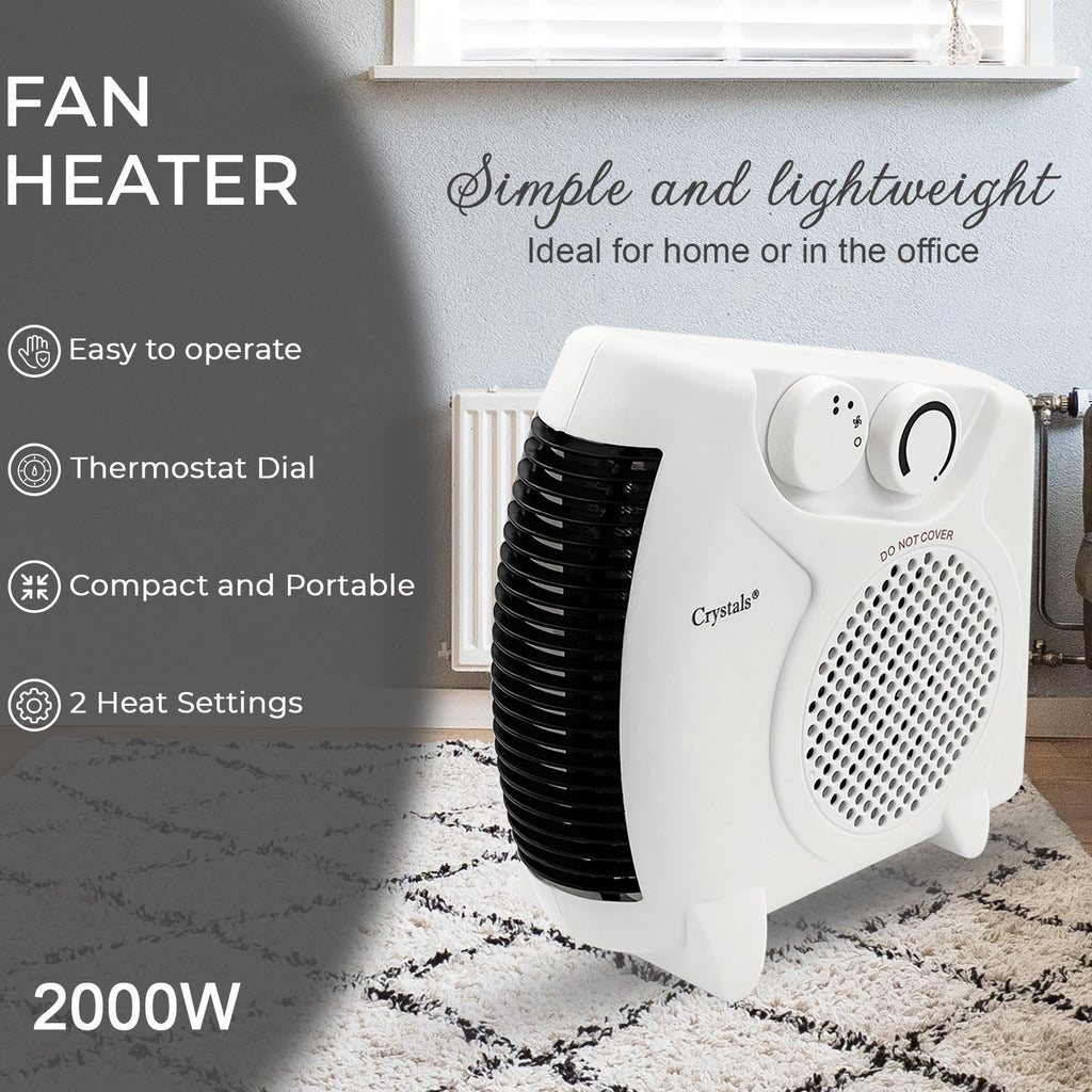 2 in 1 Fan Heater 2KW 2000W Small Portable Electric Hot Warm Air Upright Flatbed