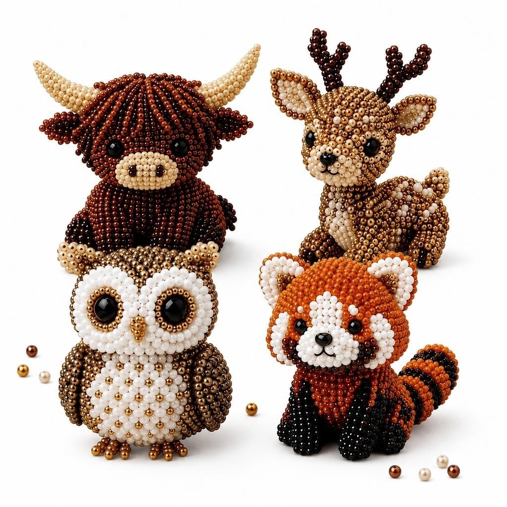3D Beaded Animal DIY Kit, Cute Animals Bead Embroidery Kit Handmade DIY Animal