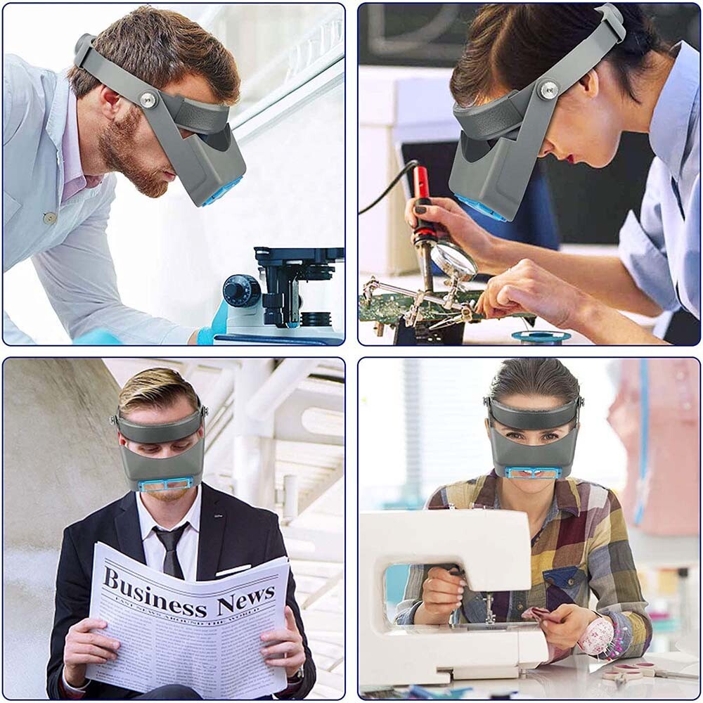 Adjustable Headband Magnifier Head Magnifier Hands Free Magnifying Glass 4-Lens