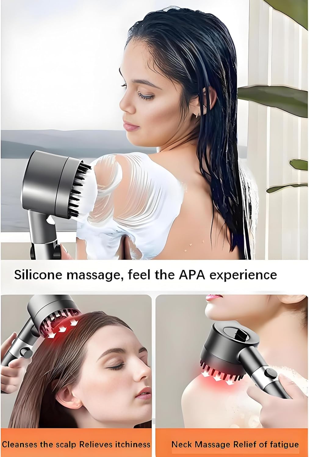 3 Modes Shower Head with Filter High Pressure Water Saving Massage Scalp
