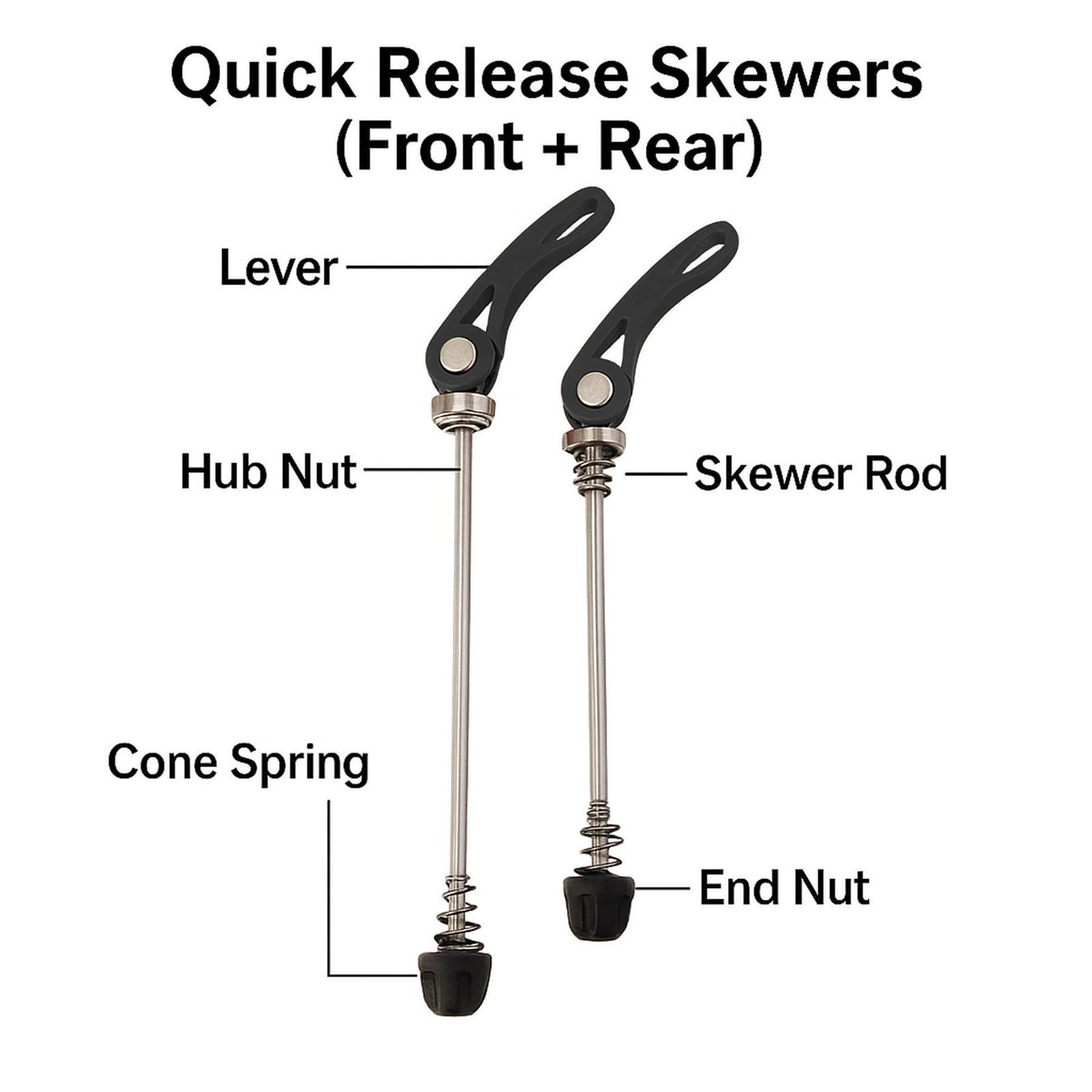 2Pcs Bike Quick Release Wheel Hub Skewers Pair Front and Rear Aluminium