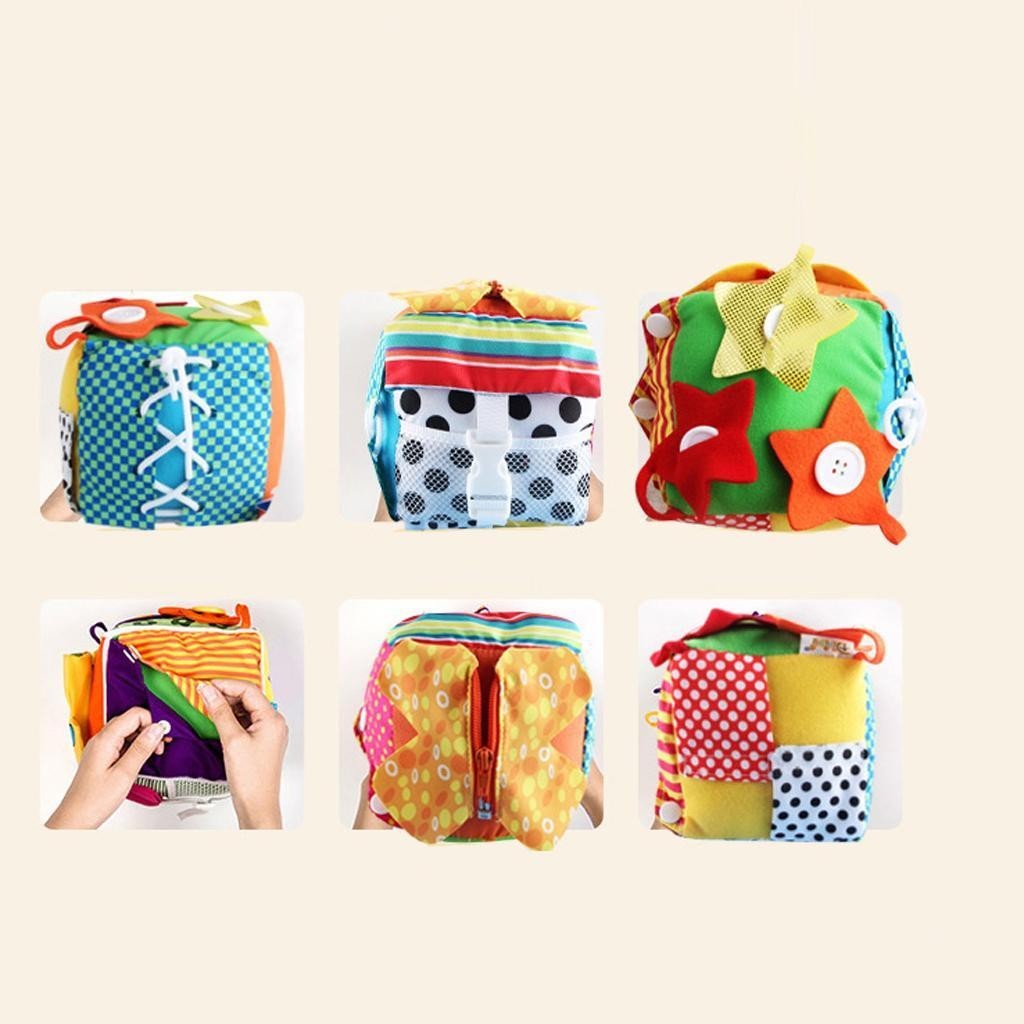 Funny Cloth Learn to Zip Button Buckle Tie Cube Kids Developmental Toy Gifts