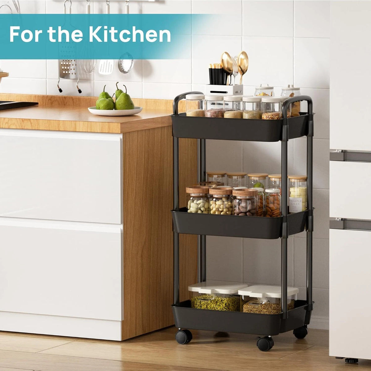 3 Tier Storage Trolley Cart on Wheels Kitchen Bathroom Laundry Narrow Space Rack